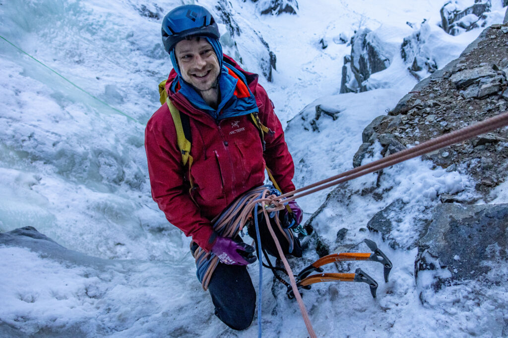 guided winter climbing belaying