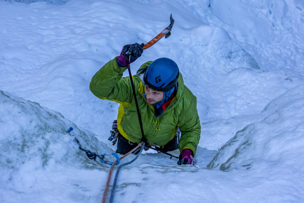 introduction to winter climbing swinging a tool