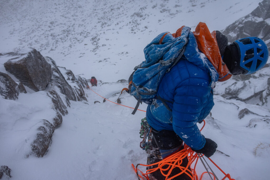 learn to lead winter climbing belaying