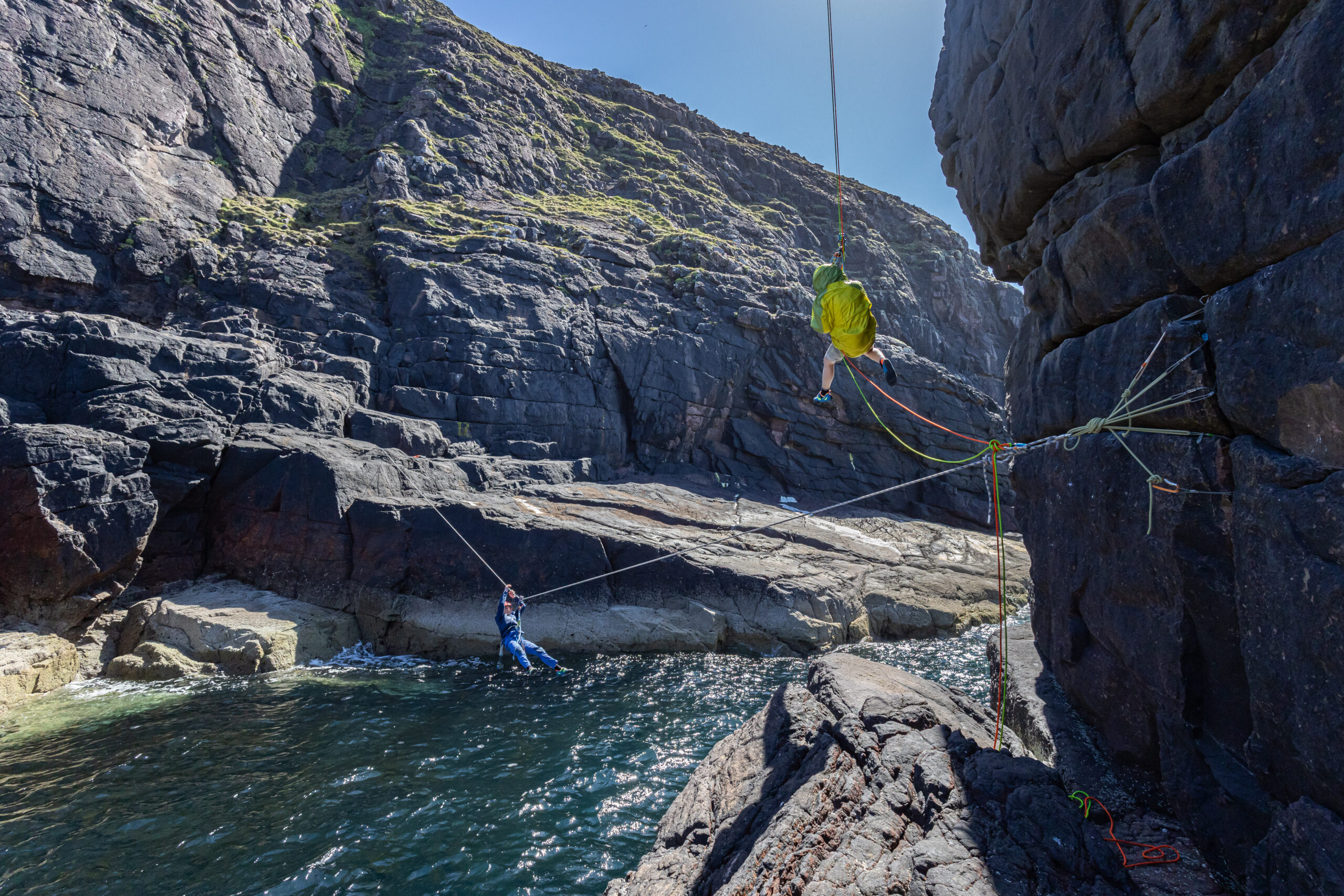Tyrolean and Abseiling on the Old Man Of Stoer
